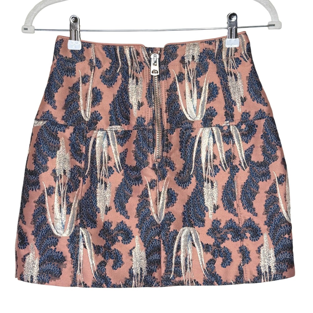 H&M Conscious Exclusive‎ Brocade Mini Skirt Size 2 Pink/Blue